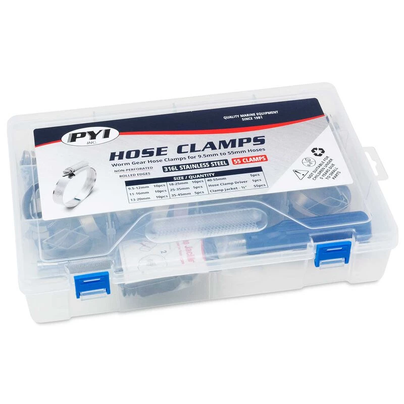 PYI 9.5-55mm 316L Hose Clamp Assortment Kit